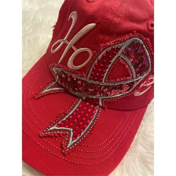 NWT KBETHOS OS Woman’s Pink Factory Distressed Cancer Awareness Cap - Picture 3 of 8
